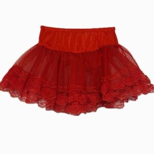 Red Lace Trimmed Petticoat / Dance Costume Skirt